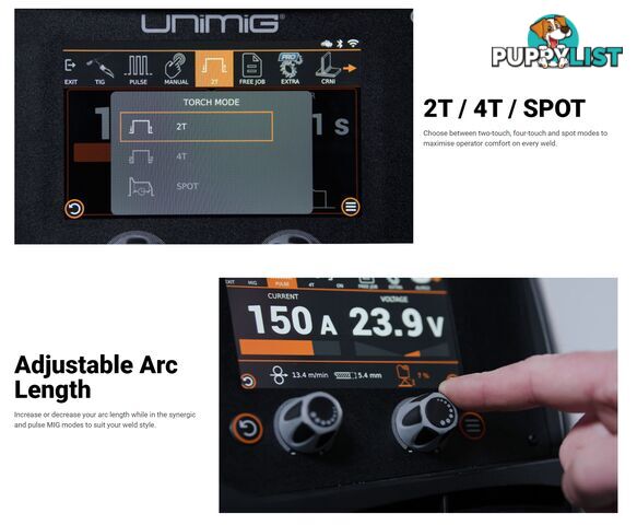 Unimig Single And Double Pulse 200A Synergic Mig/Stick/Tig Welder U11003K