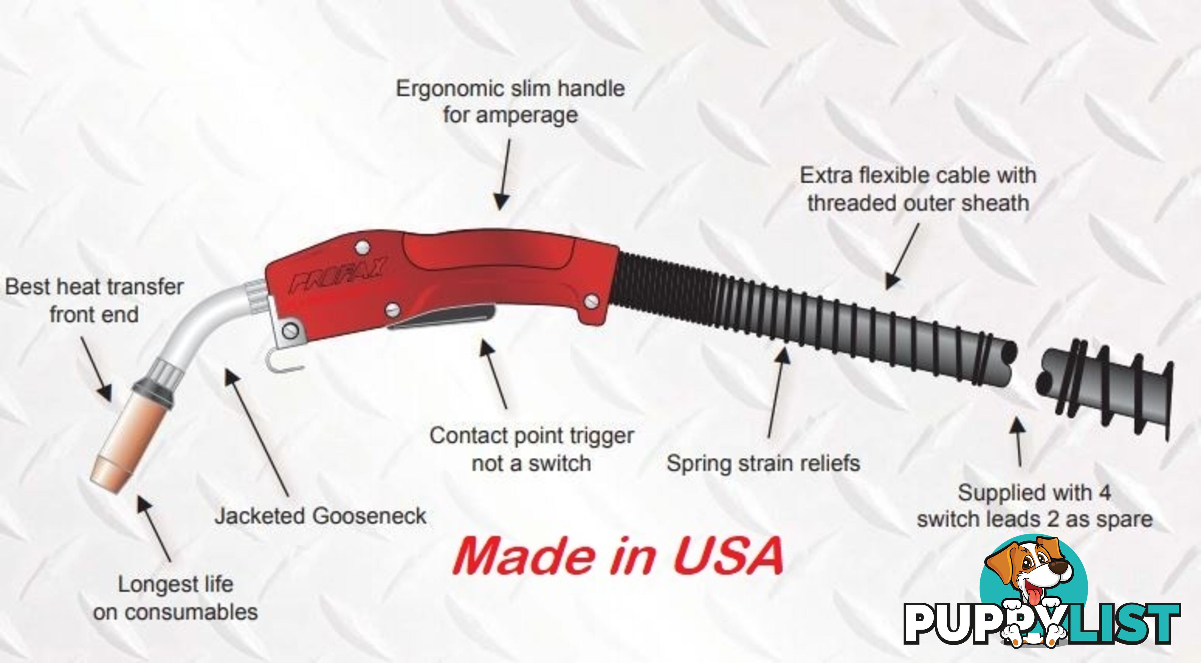 Heavy Duty Mig Gun Euro 450 AMP 15Ft Profax HDX450-116-15