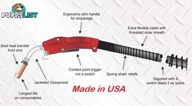 Heavy Duty Mig Gun Euro 450 AMP 15Ft Profax HDX450-116-15