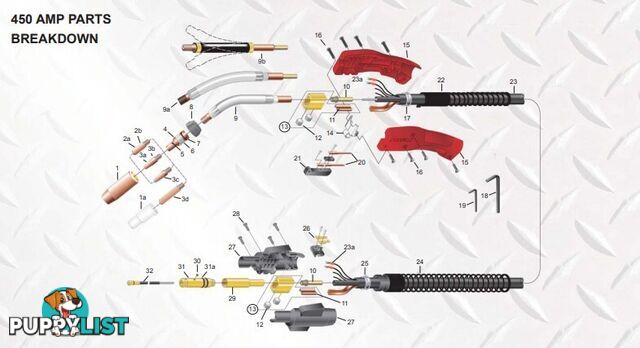 Heavy Duty Mig Gun Euro 450 AMP 15Ft Profax HDX450-116-15