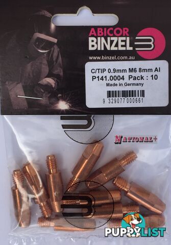 0.9mm Steel M6 8mm 28mm Binzel contact tip Pk:10 P140.0169