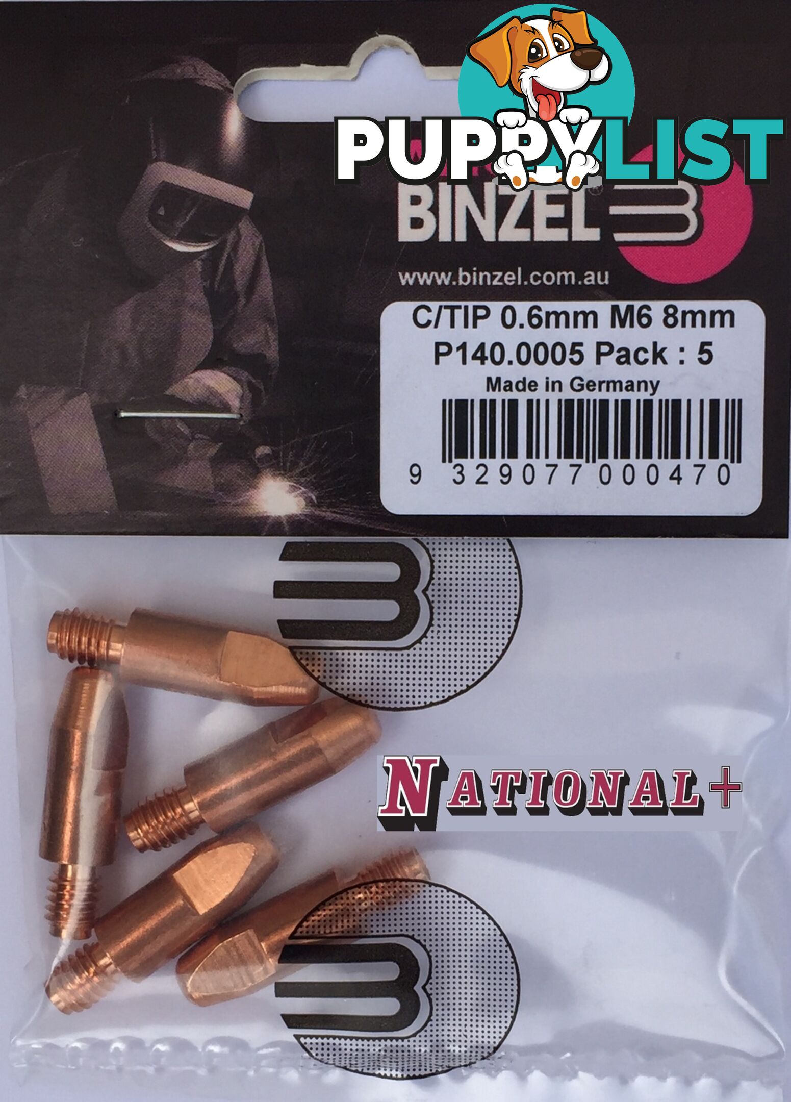 0.9mm Steel M6 8mm 28mm Binzel contact tip Pk:10 P140.0169