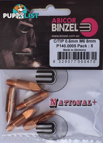 0.9mm Steel M6 8mm 28mm Binzel contact tip Pk:10 P140.0169