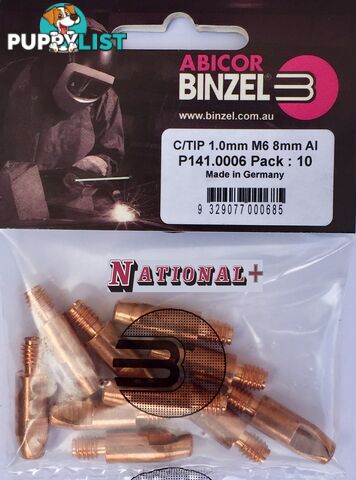 0.9mm Steel M6 8mm 28mm Binzel contact tip Pk:10 P140.0169