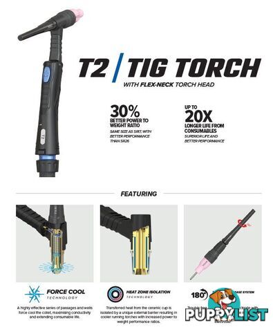 T2 4MTIG TORCH SUIT RAZOR MIG 205 Unimig UMT24ME