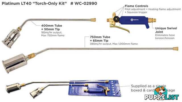 Platinum LT40 Torch Only Kit 400mm & 750mm Tubes + Ã50/65mm Tips and Handle Weldclass WC-02990