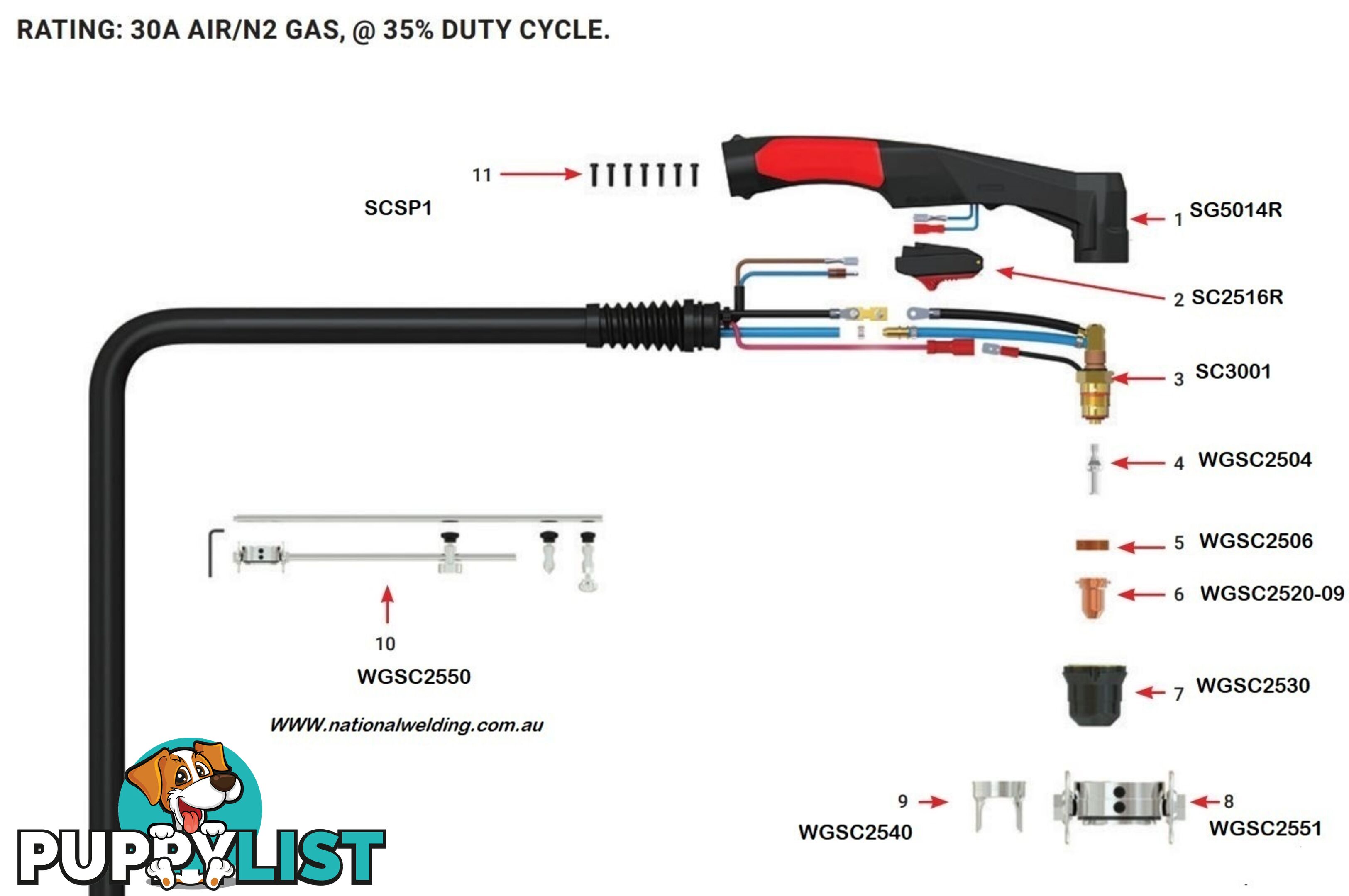 Electrode For SC30 Plasma Torch Unimig WGSC2504 Pkt:5