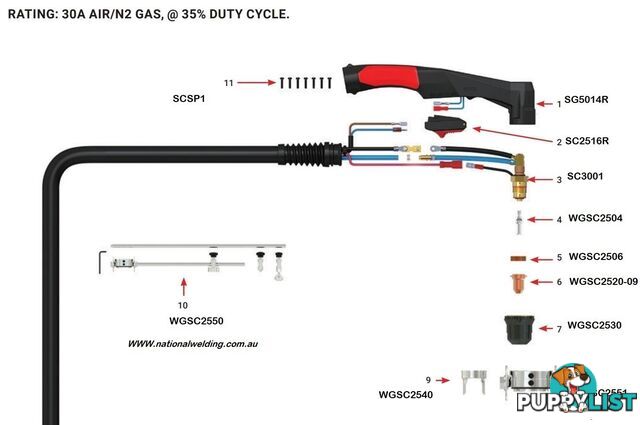 Electrode For SC30 Plasma Torch Unimig WGSC2504 Pkt:5