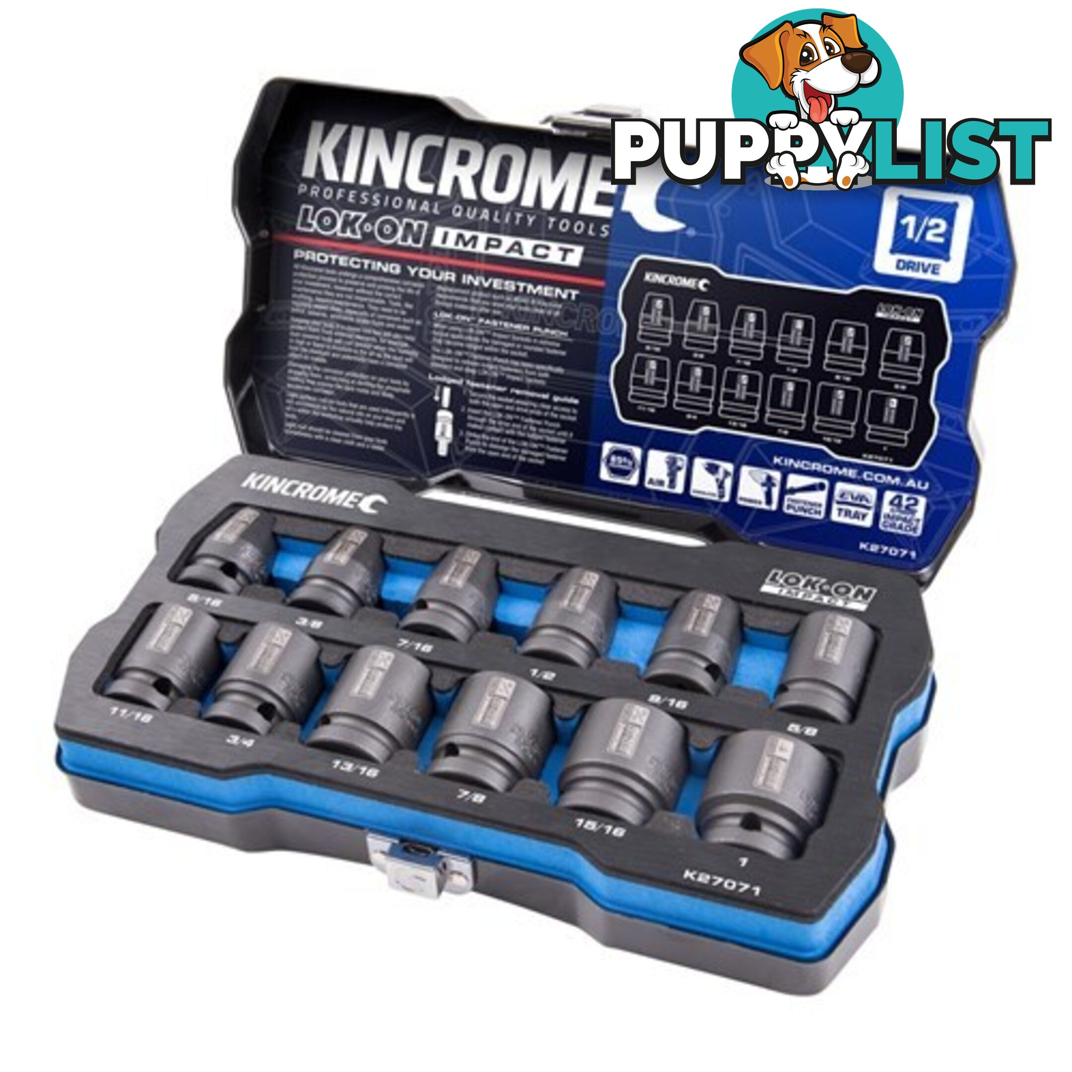 Lok-Onâ¢ Impact Socket Set 12 Piece 1/2" Drive Kincrome K27071