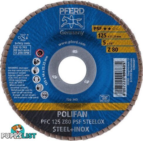 Polifan Flap Disc 125mm 5" 80G GP Zirconia Inox 67770128 each