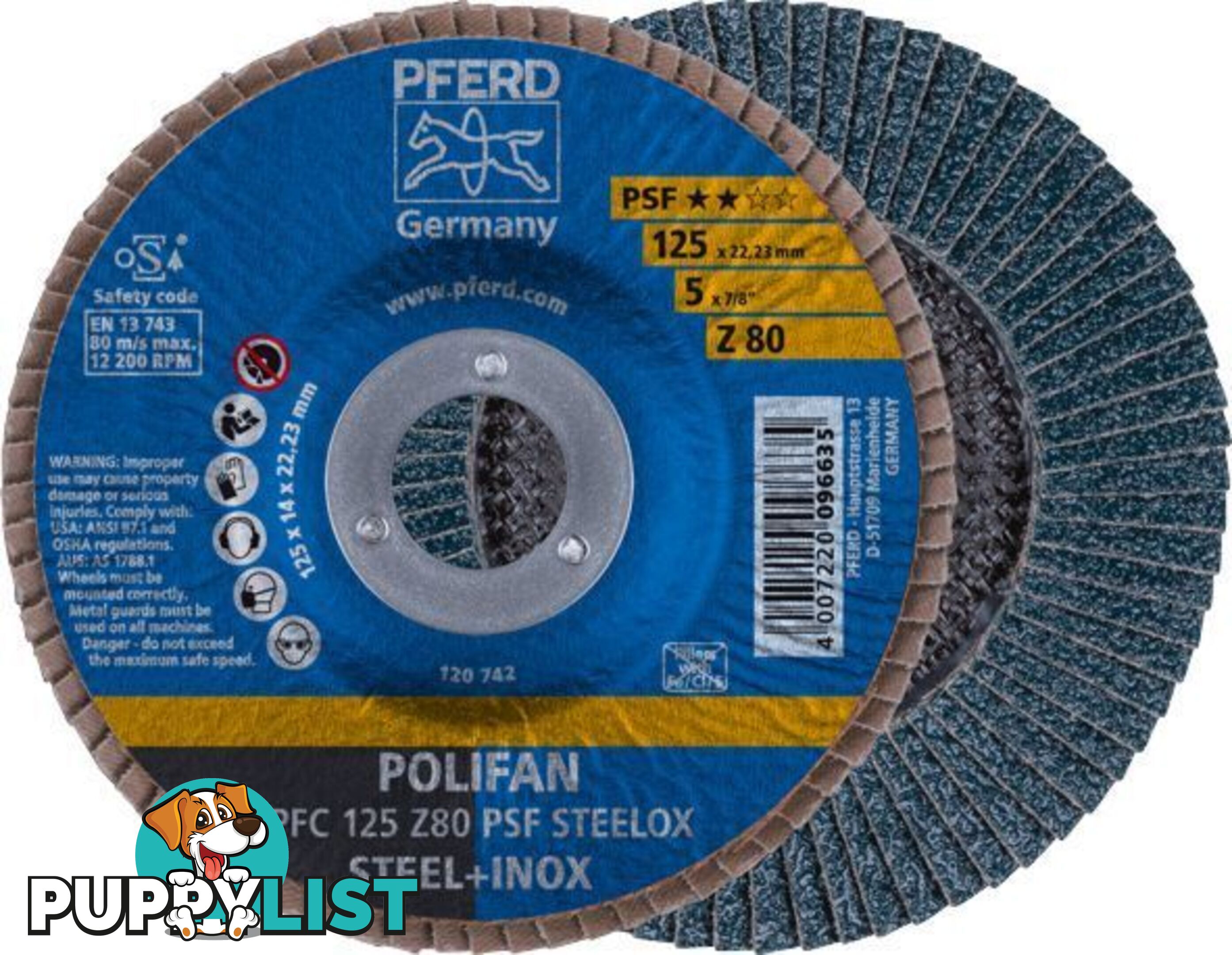 Polifan Flap Disc 125mm 5" 80G GP Zirconia Inox 67770128 each