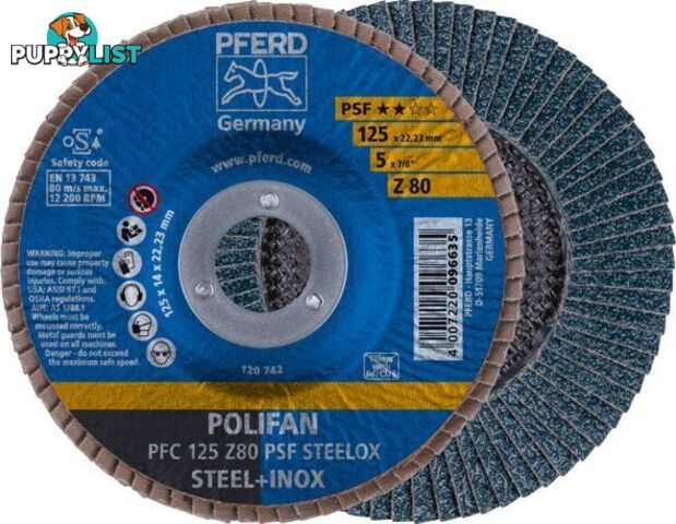 Polifan Flap Disc 125mm 5" 80G GP Zirconia Inox 67770128 each