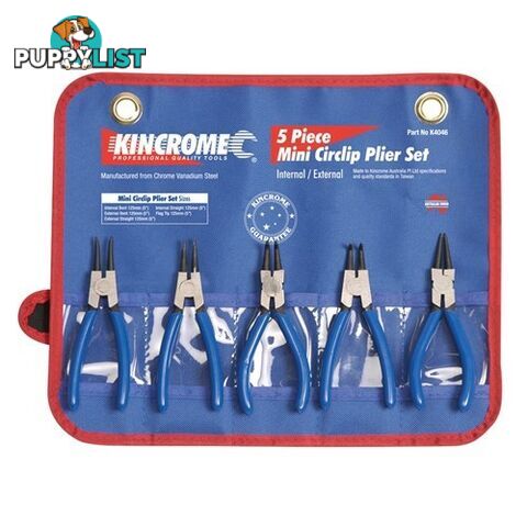 Mini Circlip Plier Set 5 Piece 125mm (5") Kincrome K4046