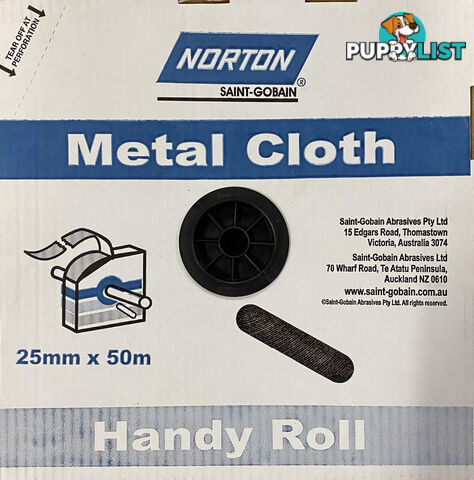 Metal Cloth Sanding Roll 25mm X 50m 100-Grit Handy Roll Norton 66623320804