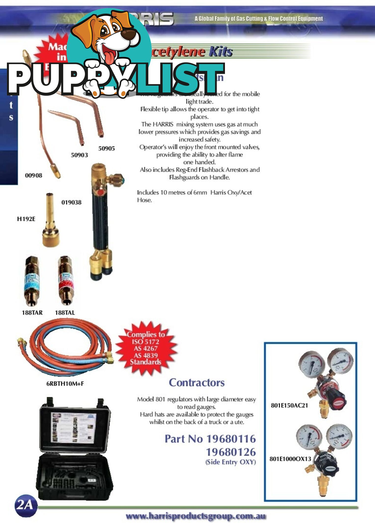 Contractors Oxy/Acet kit with side entry regulator Harris 19680126