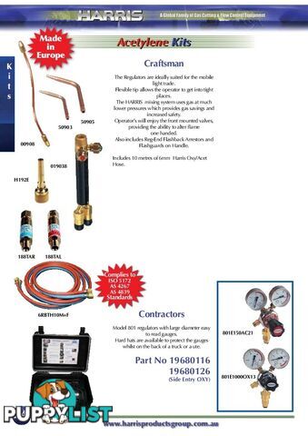 Contractors Oxy/Acet kit with side entry regulator Harris 19680126