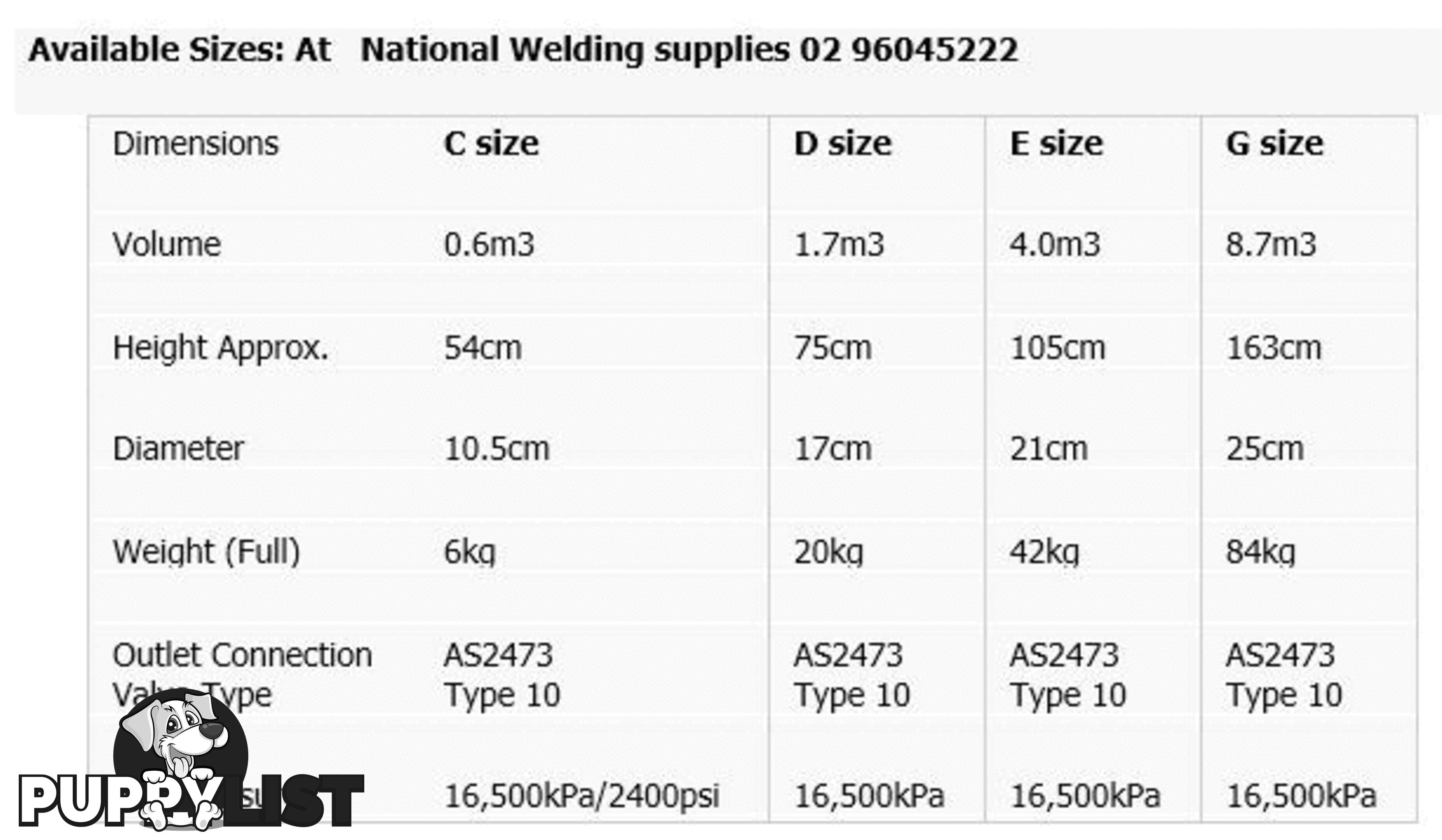 Size D 100% Pure Argon Gas Cylinder Including Gas GASARD