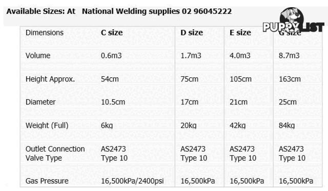 Size D 100% Pure Argon Gas Cylinder Including Gas GASARD