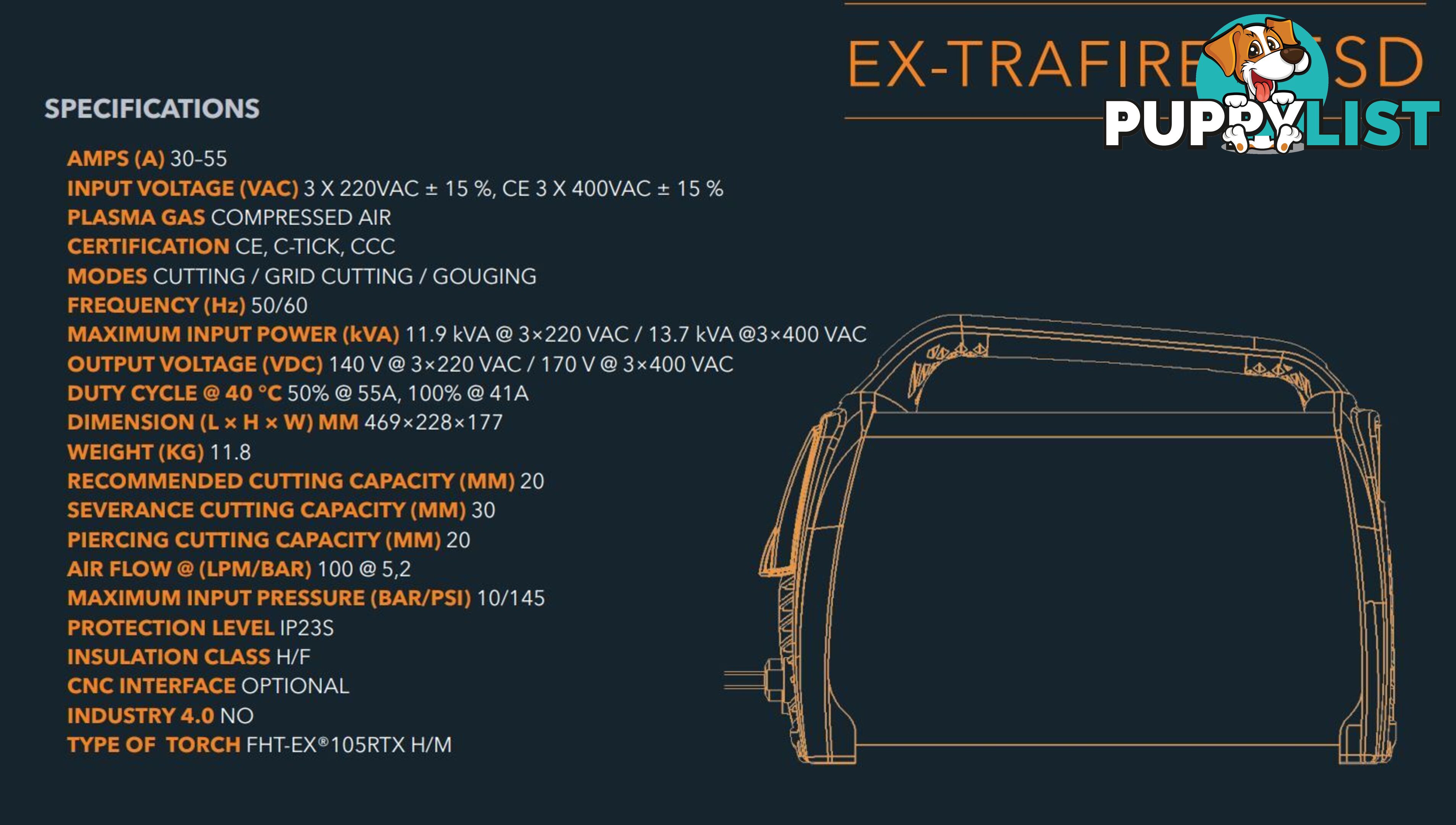 Plasma Cutter 55SD With 15 Metre Mechanized Torch Ex-Trafire EX55SD-M15M