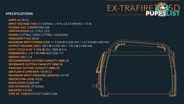 Plasma Cutter 55SD With 15 Metre Mechanized Torch Ex-Trafire EX55SD-M15M