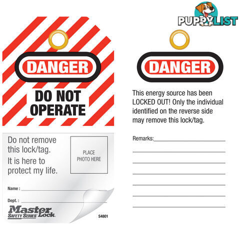 Danger Do Not Operate English Photo ID Safety Tag Masterlock S4801