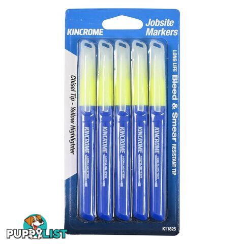 Highlighter Chisel Yellow Tip 5 Pack Kincrome K11825