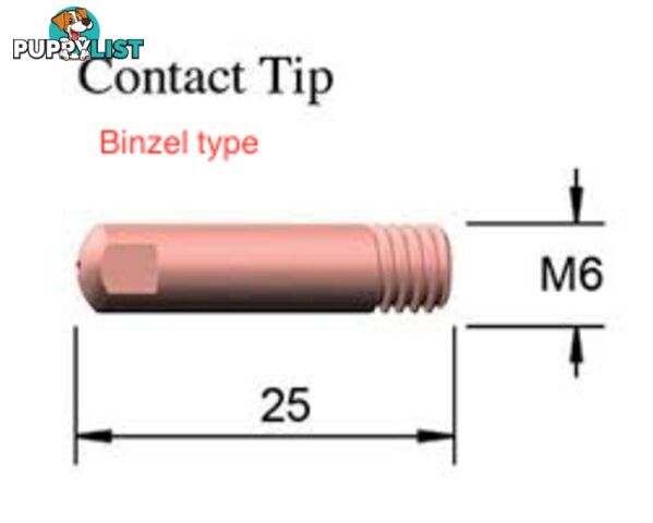 Contact Tips M6 6mm Dia Binzel Style