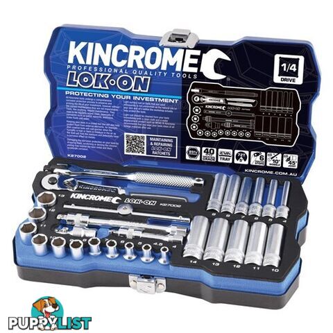 Socket Set 28 Piece 1/4" Drive - Metric LOK-ONâ¢ Kincrome K27002