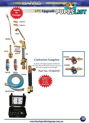 Contractors Oxy/LPG Kit With Model 801 Regulator Harris