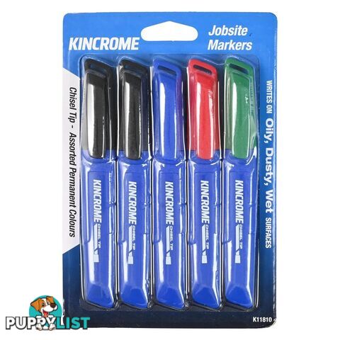 Permanent Marker Chisel Tip 5 Pack Assorted Colours Kincrome K11810