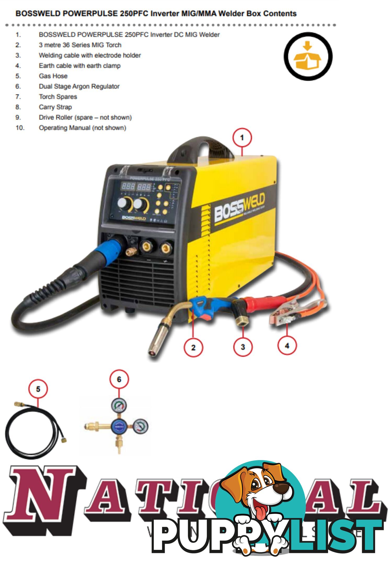 Double Pulse Mig Welder Powerpulse 250 PFC With Argon E Size Gas Bossweld 660250