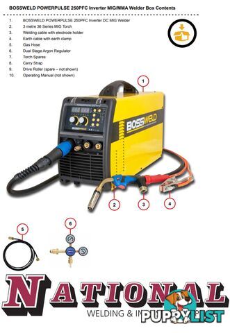 Double Pulse Mig Welder Powerpulse 250 PFC With Argon E Size Gas Bossweld 660250