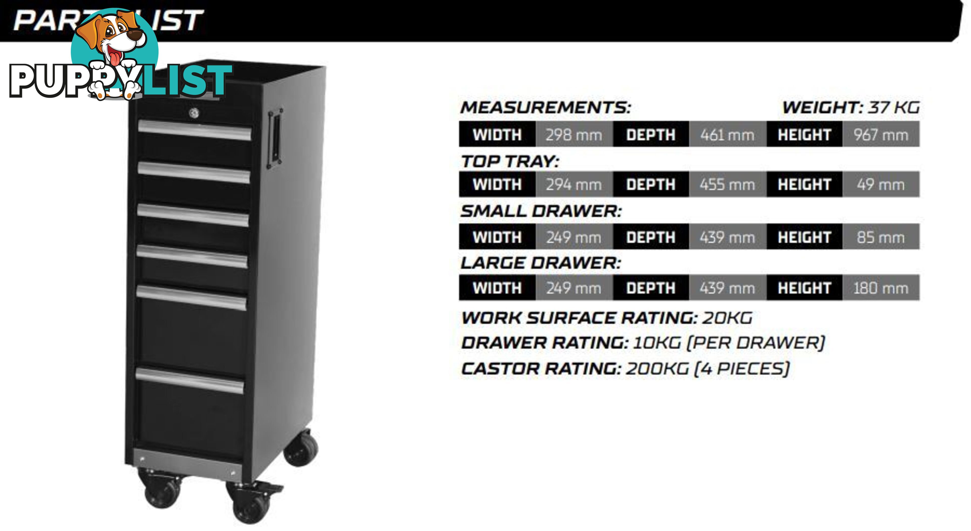 TRADE CENTRE Mobile Service Trolley 6 Drawer (Trolley Only) Kincrome K7369