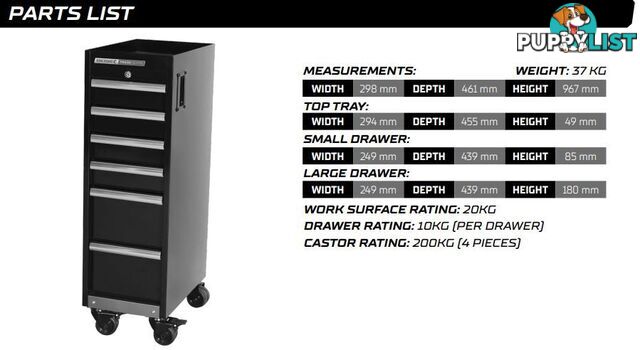 TRADE CENTRE Mobile Service Trolley 6 Drawer (Trolley Only) Kincrome K7369