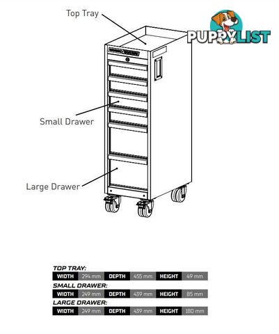 TRADE CENTRE Mobile Service Trolley 6 Drawer (Trolley Only) Kincrome K7369