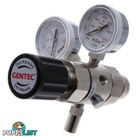 Gentec 2S Regulator 6.0 Purity Argon T10 Chrome with Valve In