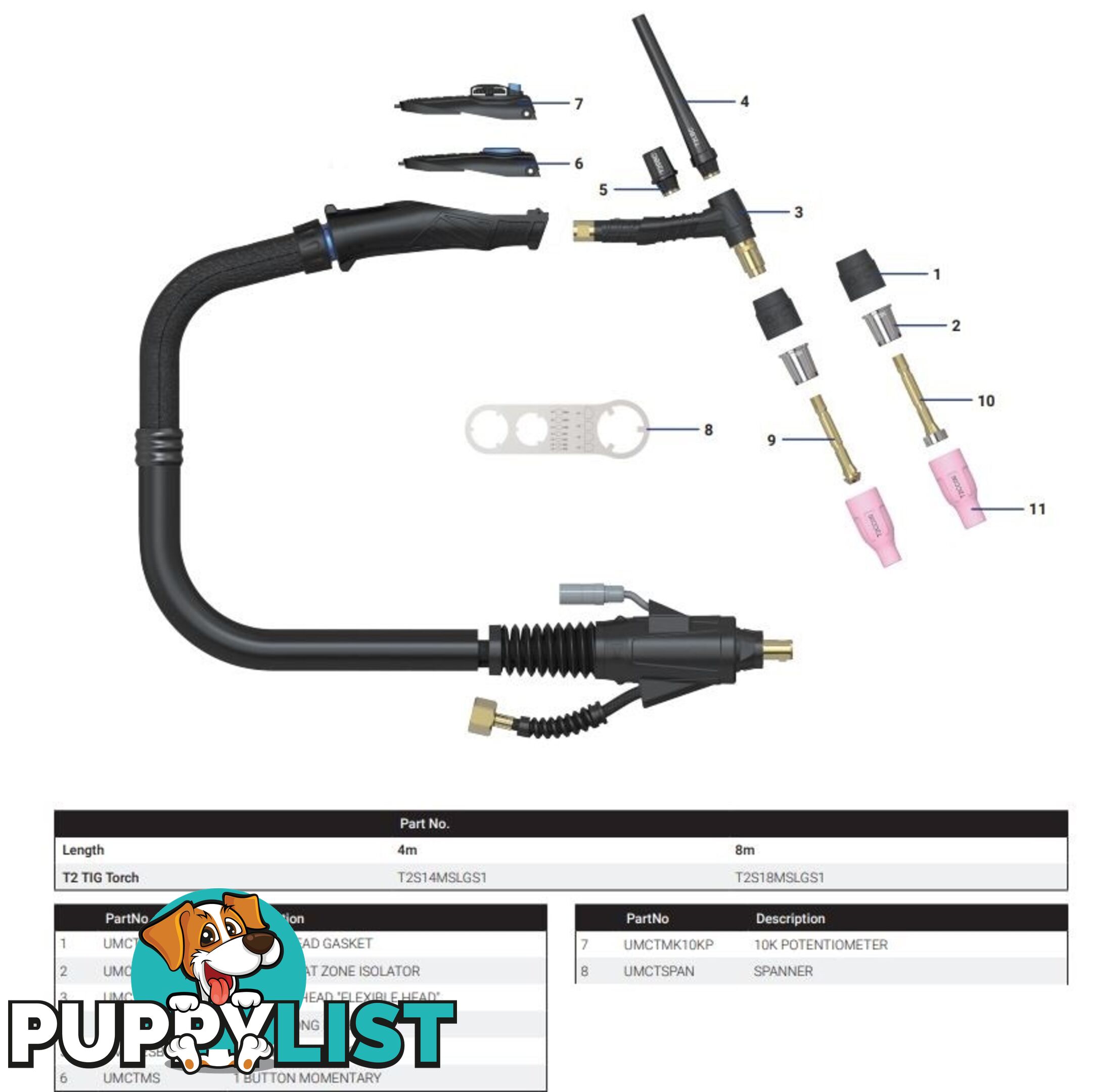 T2 Flexi Head Air Cooled & T3W Water Cooled Tig Torch Parts T2T3WTigTorch-Parts