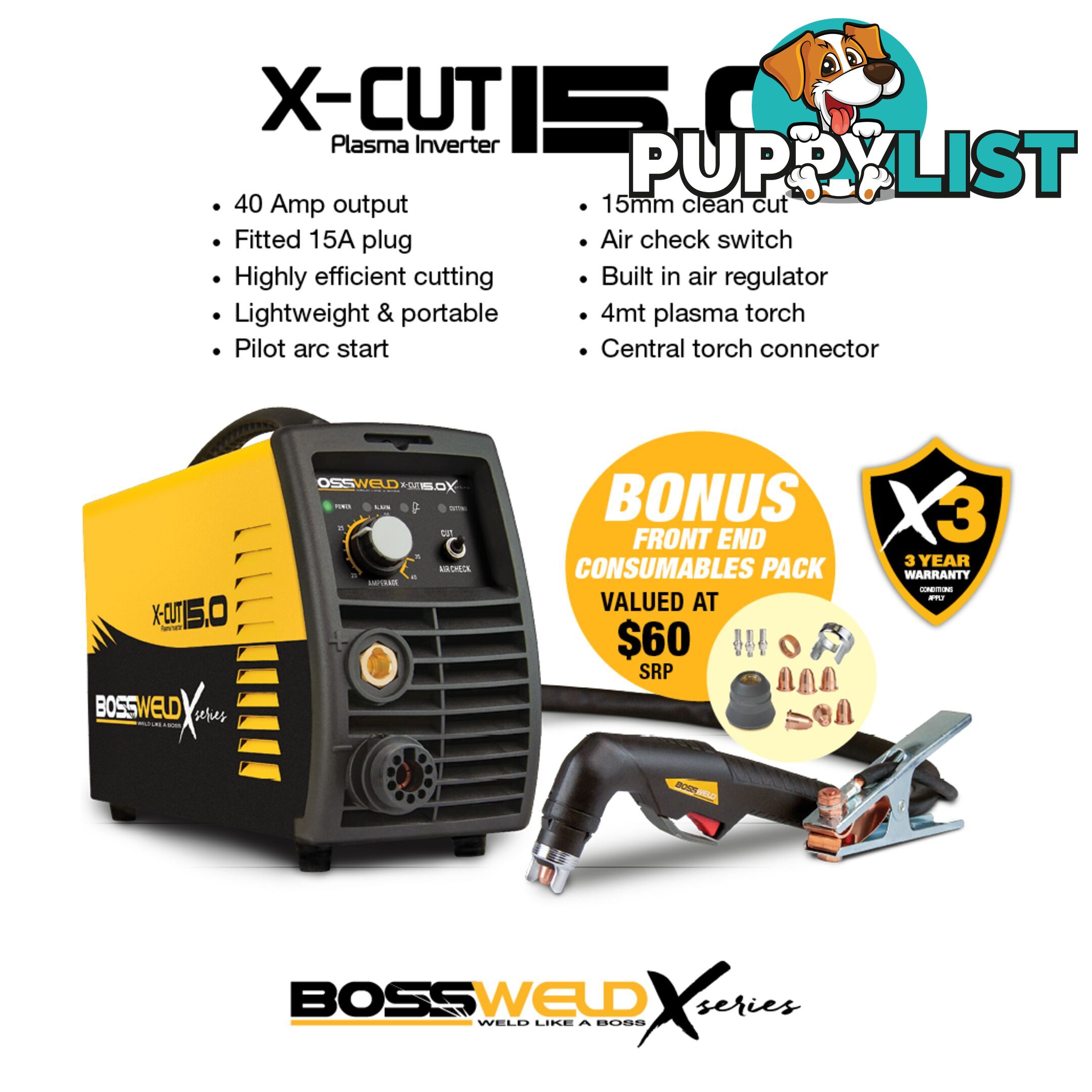 X-CUT 15.0 Plasma Cutter X-Series Package Deal Bossweld 695050Bundle