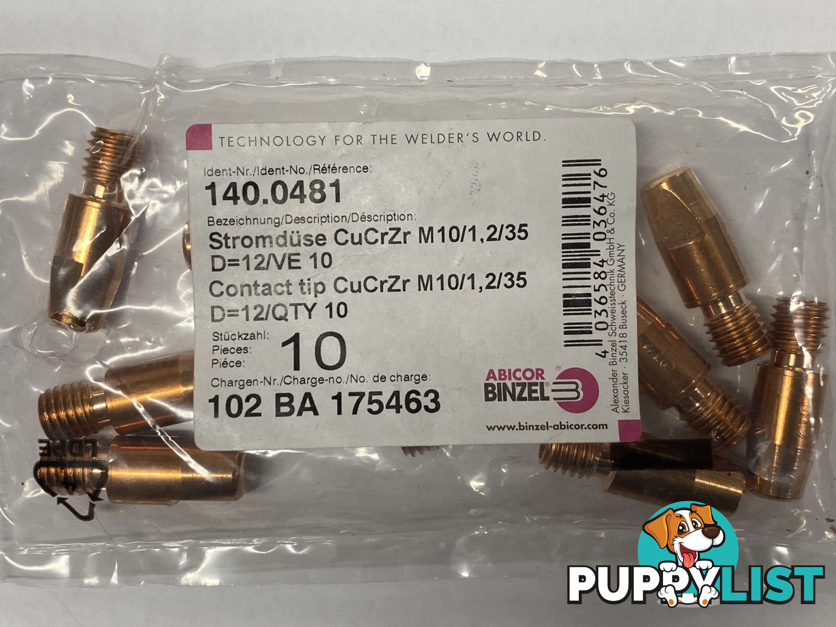 CuCrZr 1.2mm M10 CCZ Contact Tip Heavy Duty Binzel P140.0481 Pkt : 10