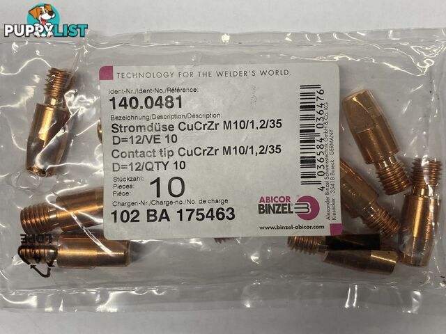 CuCrZr 1.2mm M10 CCZ Contact Tip Heavy Duty Binzel P140.0481 Pkt : 10