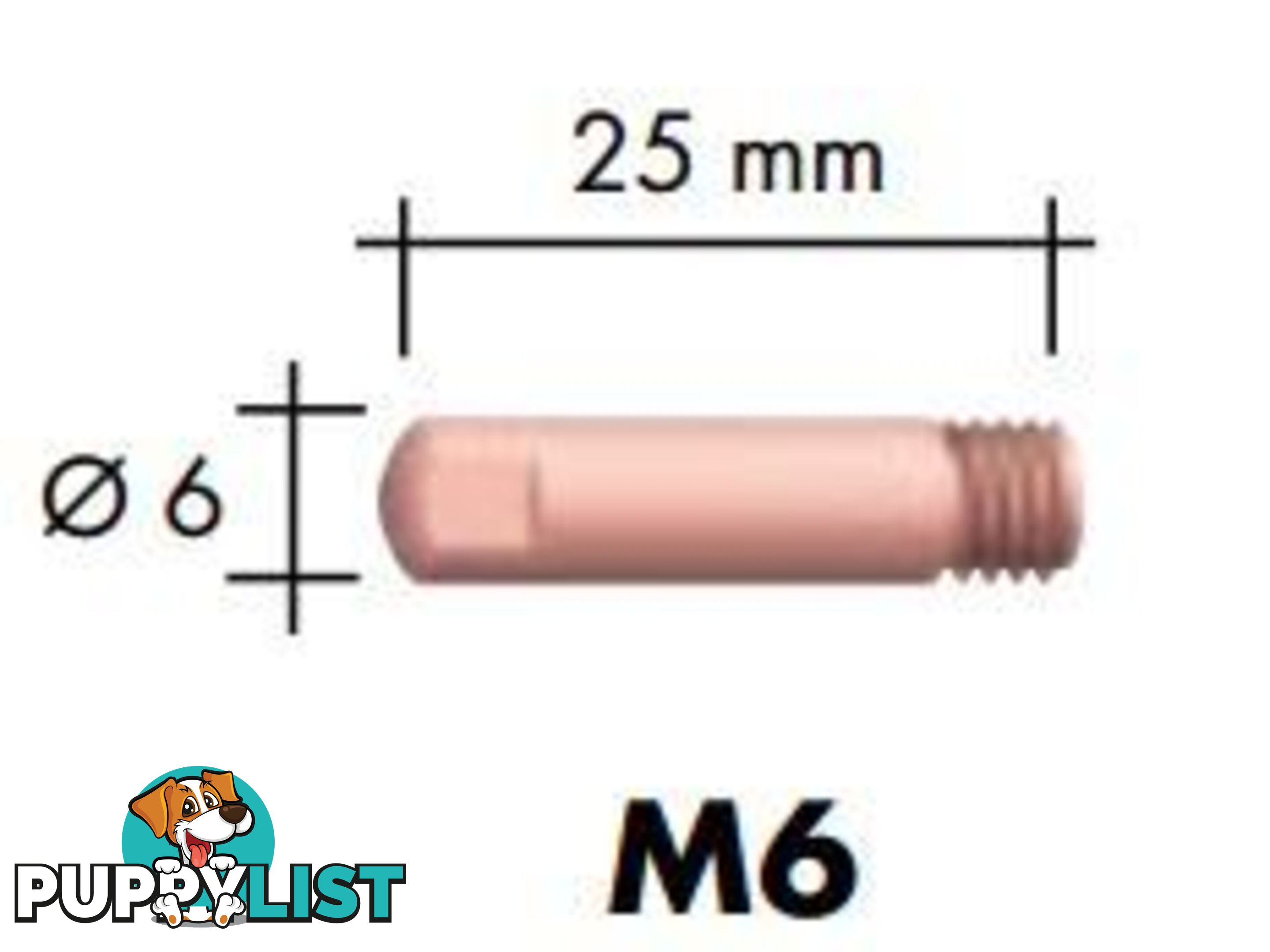 1.0mm Steel M6 6mm 25mm Binzel contact tip Pk:10 P140.0253