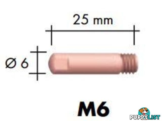 1.0mm Steel M6 6mm 25mm Binzel contact tip Pk:10 P140.0253