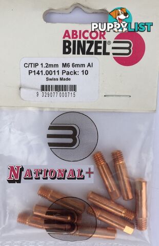 1.0mm Steel M6 6mm 25mm Binzel contact tip Pk:10 P140.0253