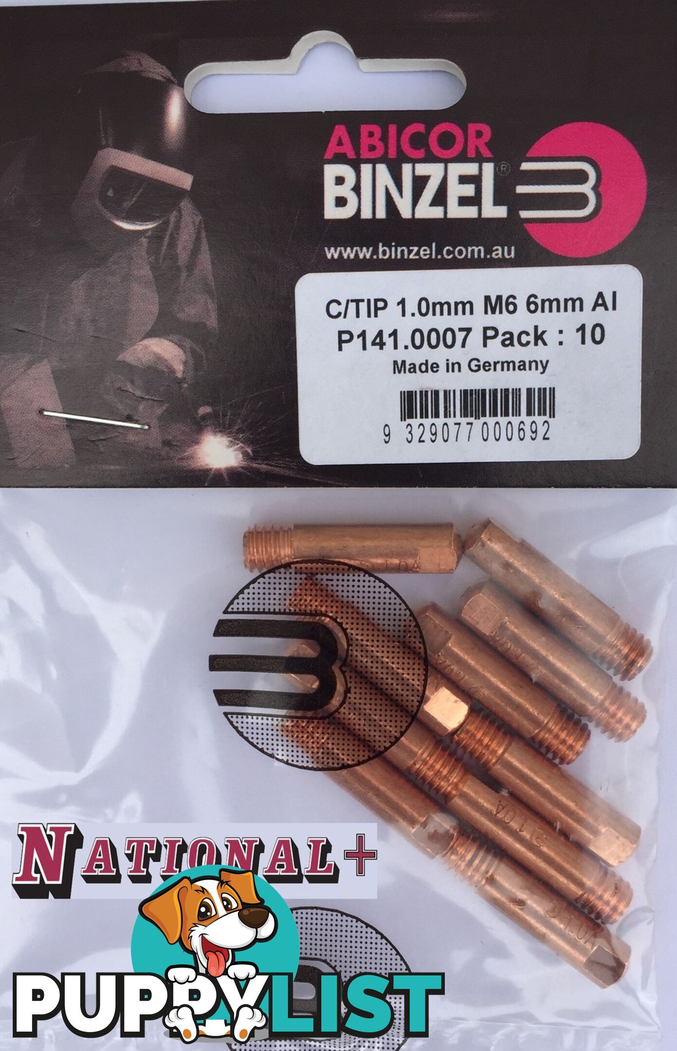 1.0mm Steel M6 6mm 25mm Binzel contact tip Pk:10 P140.0253