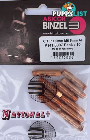 1.0mm Steel M6 6mm 25mm Binzel contact tip Pk:10 P140.0253