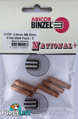 1.0mm Steel M6 6mm 25mm Binzel contact tip Pk:10 P140.0253