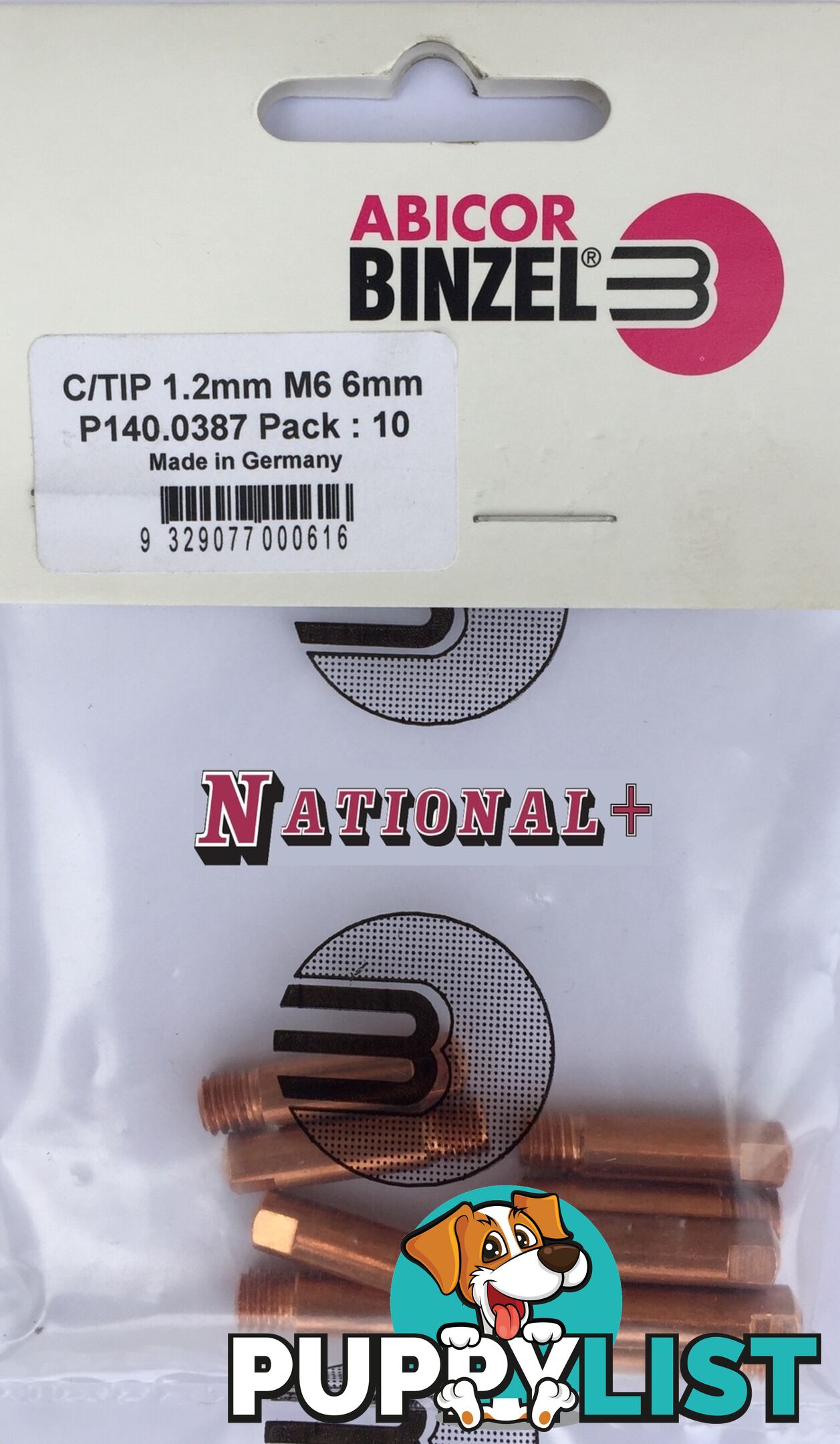 1.0mm Steel M6 6mm 25mm Binzel contact tip Pk:10 P140.0253