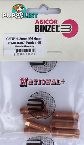 1.0mm Steel M6 6mm 25mm Binzel contact tip Pk:10 P140.0253