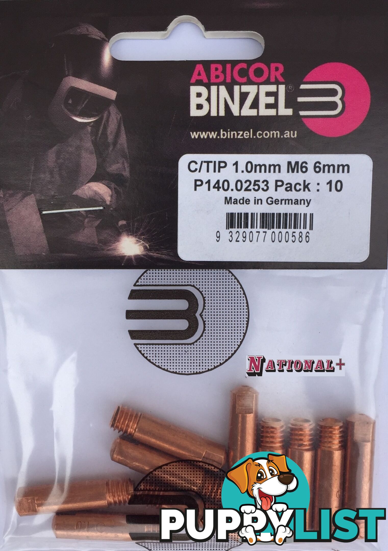 1.0mm Steel M6 6mm 25mm Binzel contact tip Pk:10 P140.0253