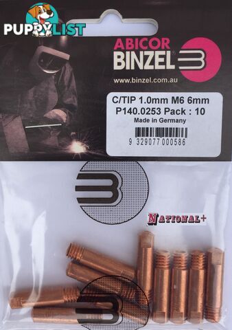 1.0mm Steel M6 6mm 25mm Binzel contact tip Pk:10 P140.0253